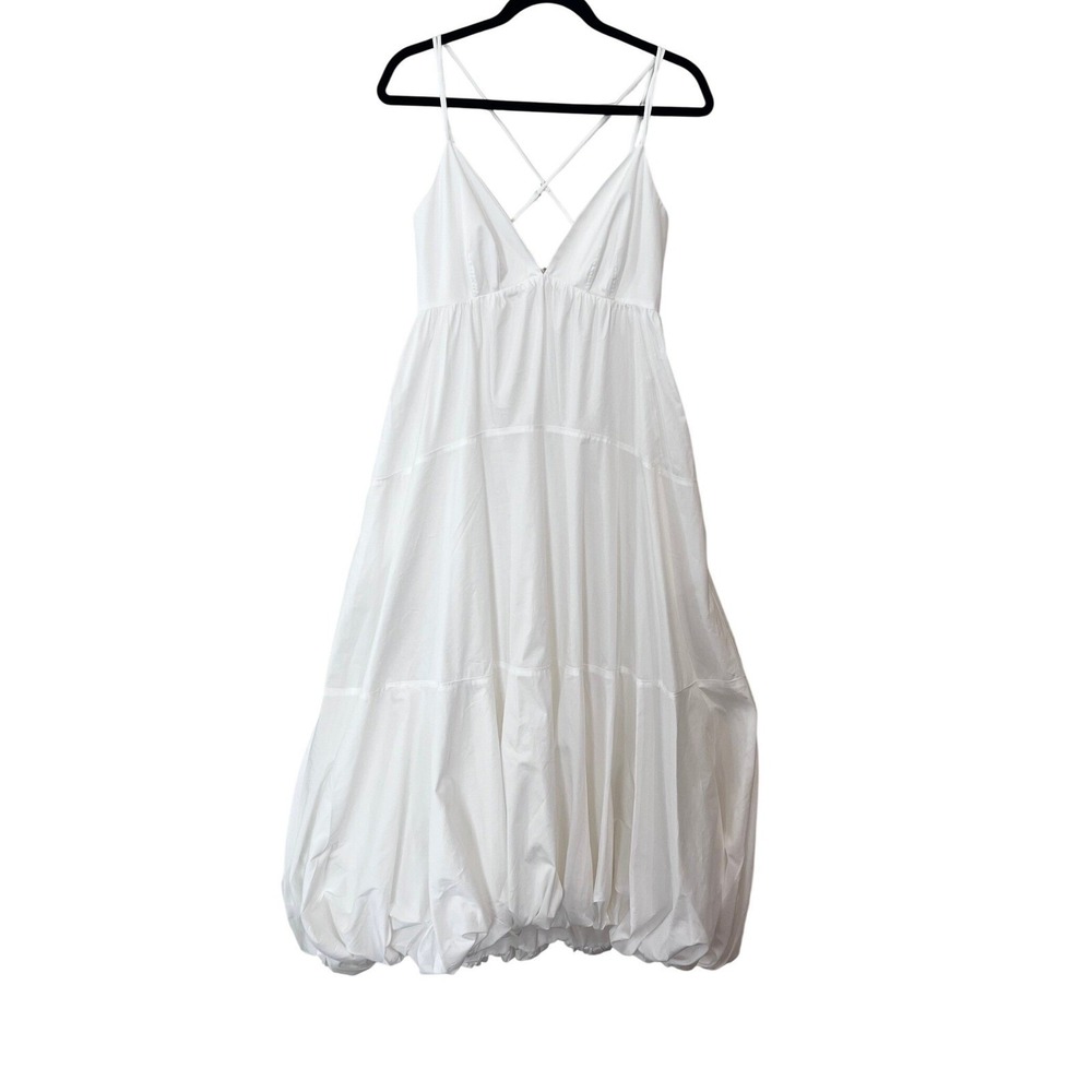 Cinq a Sept Effie White Bubble Hem Midi Dress Cotton V-Neck Cross Back Size 6 - Picture 3 of 11